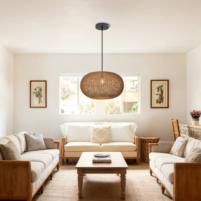 Coastal Style Rattan Pendant Lamp for Kitchen Island