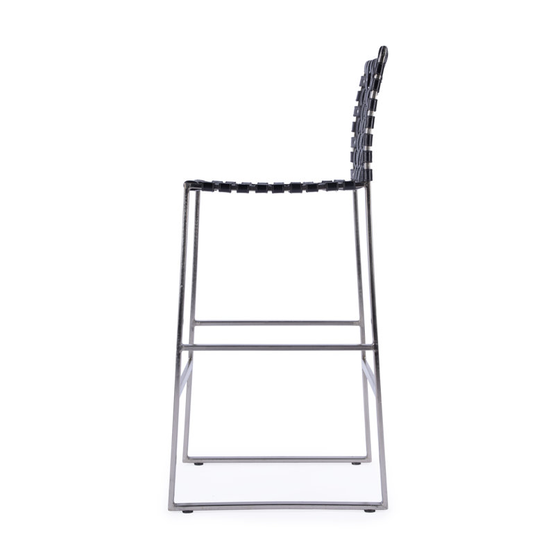Butler Urban Brown Woven Leather Bar Stool, Bar Stool (30" Seat Height), Black/Silver