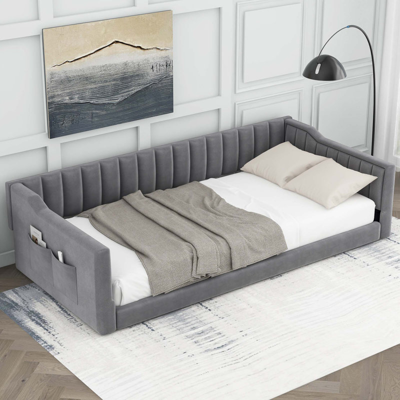 Lit de repos simple simple TG et poche de rangement latérale, Gris