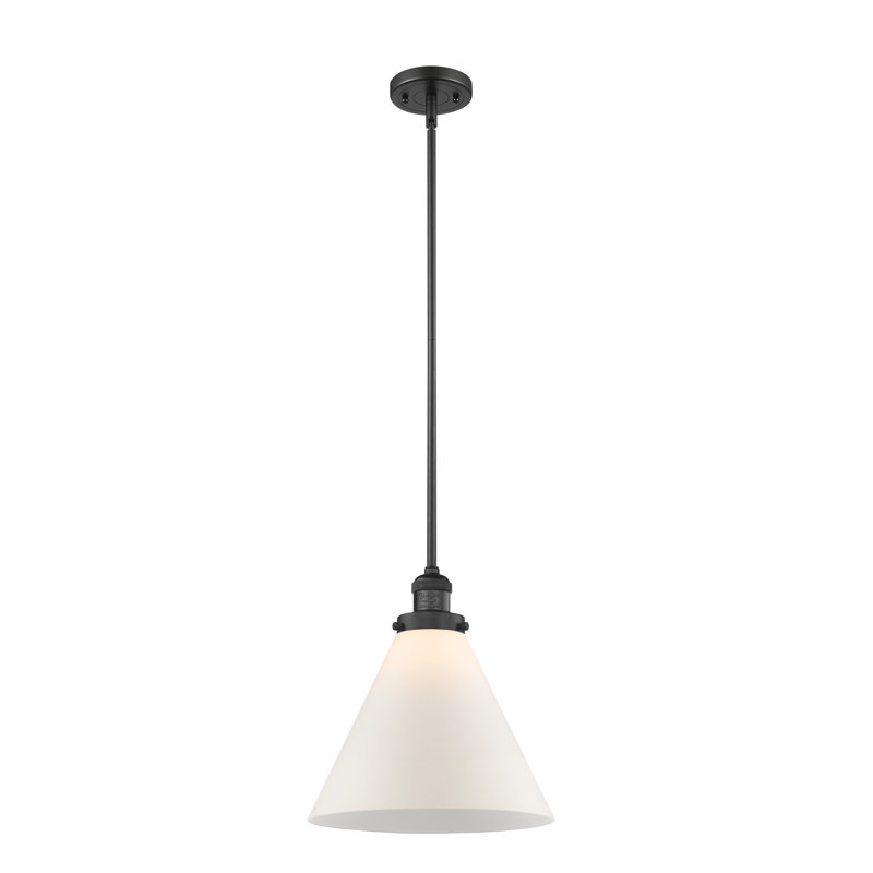 Luminaire suspendu conique à 1 lumière Anner, Noir mat, Blanc mat