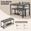 Ensemble de table de salle à manger 4 pièces Erommy, table de cuisine avec banc et 2 chaises, ensemble de table de cuisine peu encombrant avec support de rangement et structure en métal pour petit espace, style moderne pour salle à manger, cuisine, ap