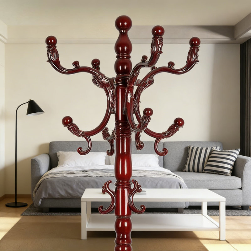 Portemanteau autoportant en bois avec 14 crochets et hauteur réglable, portemanteau robuste avec base ronde solide pour l'entrée, le couloir et la chambre