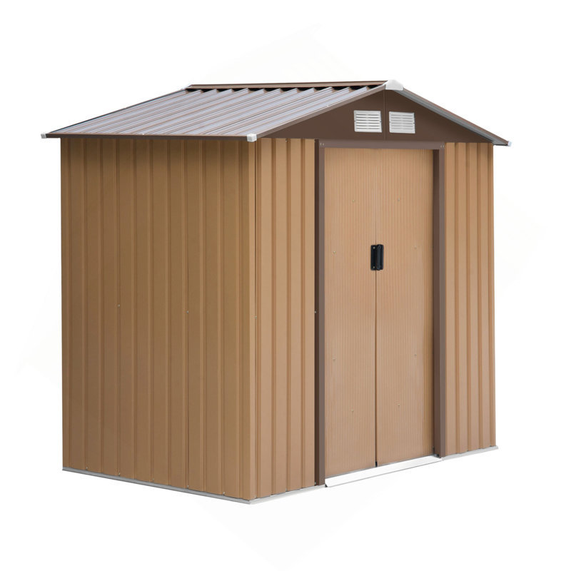 7' x 4' Outdoor Storage Shed, Garden Tool House w/ Foundation Kit Vents, Yellow