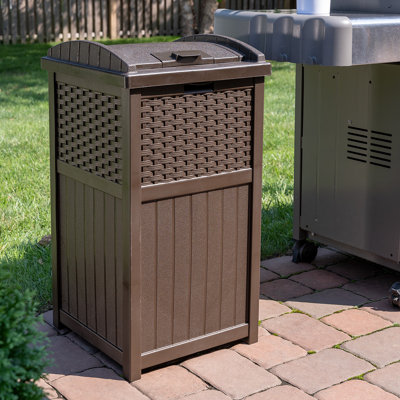 Suncast 17 in. W x 16 in. D Resin Wicker Trash Hideaway for Outdoor Waste Storage, Made in the USA