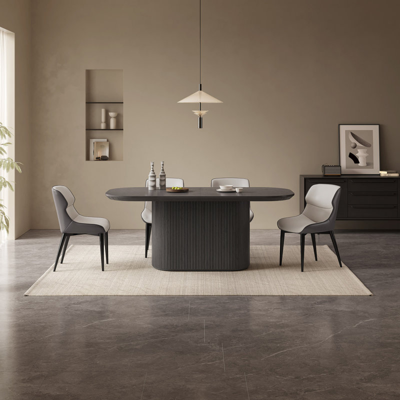 70" Modern Oval Black Dining Table Set with 4 Chairs for Kitchen, Bar, Living Room, 29.64"H x 70"L x 33.46"W