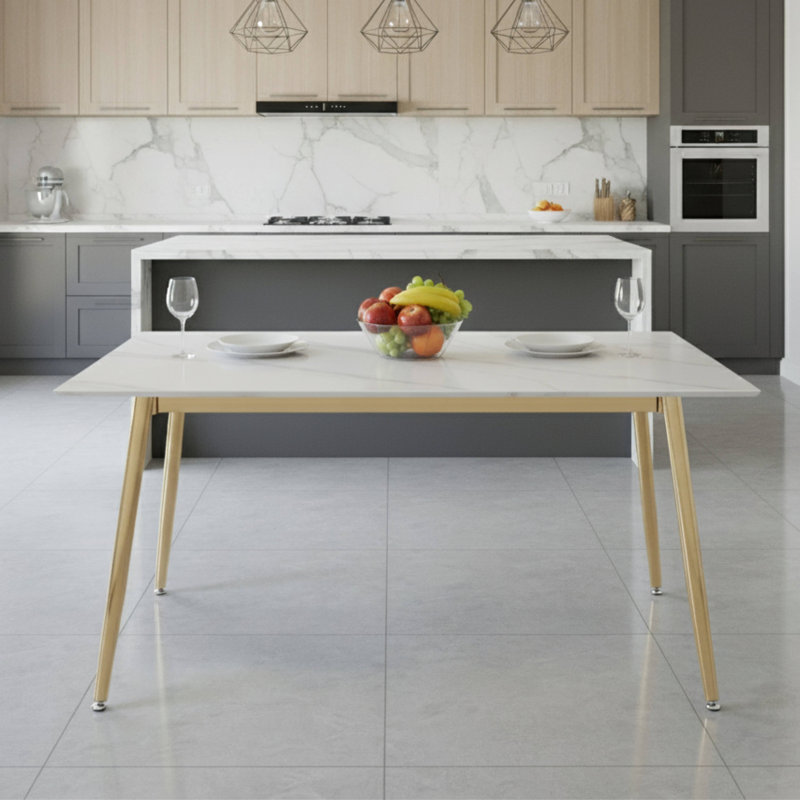 Kyley Metal Base Dining Table, White, 29.9"H x 62"L x 31.5"W