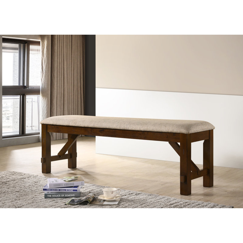 Banc de salle à manger en bois massif avec siège rembourré brun clair, finition noisette foncée, épais et pieds, L 60 po x l 16 po H 20,25 po et en bois, brun clair à 100%, l 16 po x l 20,25 po