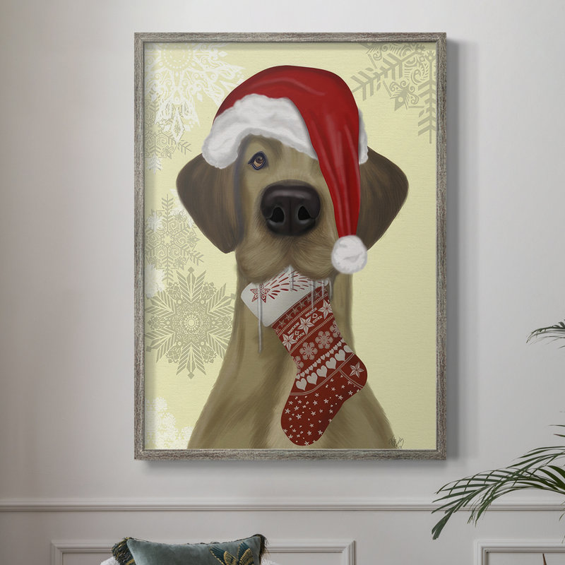 Christmas Drooly Christmas Dane, reproduction encadrée - bois massif