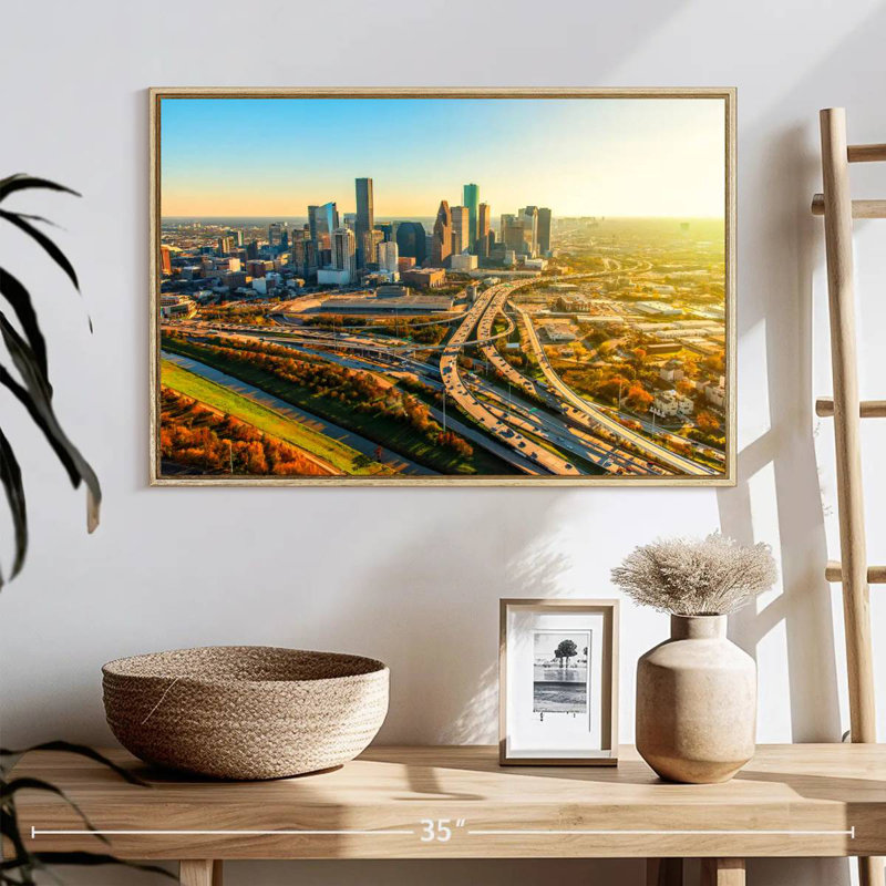 Golden Houston Highway, 25 po x 17 po, Cadre flottant en bois naturel