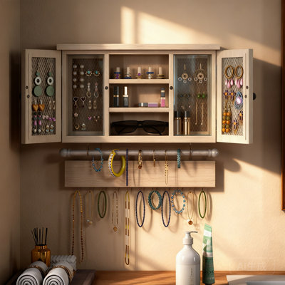 Porte-bijoux mural en maille rustique pour colliers Boucles d'oreille avec anneau amovible