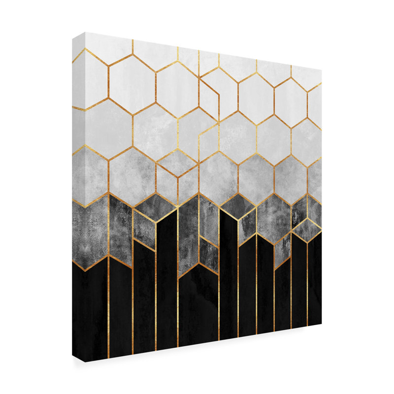 «Modern and Contemporary Charcoal Hexagons On Canvas» par Elisabeth Fredriksson, H 18 po x l 18 po x P 2 po
