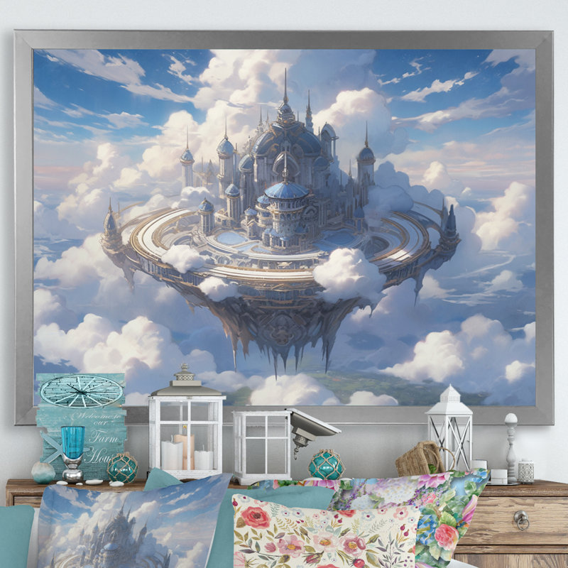 Château dans les nuages II sur toile, H 12 po x l 20 po x P 1 po, Cadre simple argenté