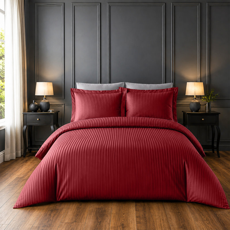 Microfiber Striped Duvet Cover Set with Pillowcases Included, Super King Duvet Cover + 2 Standard Pillowcases, Burgundy