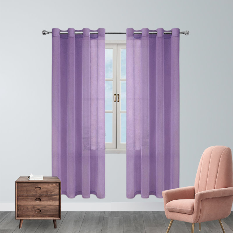 Polyester Sheer Curtain Pair, 52" W x 108" L, Dark Gray