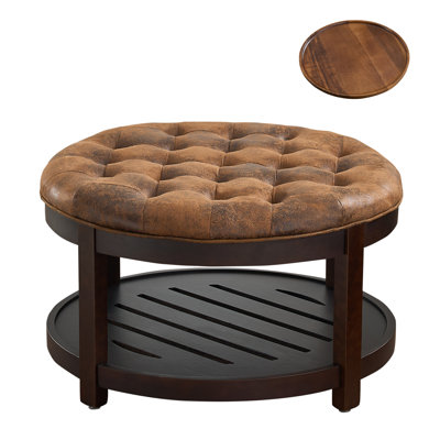 Farmhouse Upholstered Storage Tufted Ottoman with Storage Tray by Latitude Run