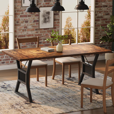 Dining Table 4-6 Person 70.8 Inch, Farmhouse Kitchen Table with Heavy Duty Metal Legs,  Wooden Long Dining Room for Kitchen, Living Room , Office