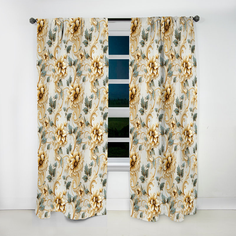 Vintage Ornamental Corners Victorian Pattern II - Bohemian Velvet Curtain - Room Darkening - 1 panel, 52" W x 120" L