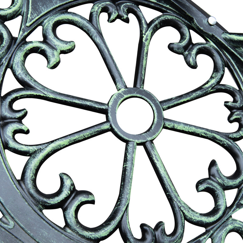 Banc de jardin avec motif floral et siège respirant en fonte d'aluminium, finition estampée