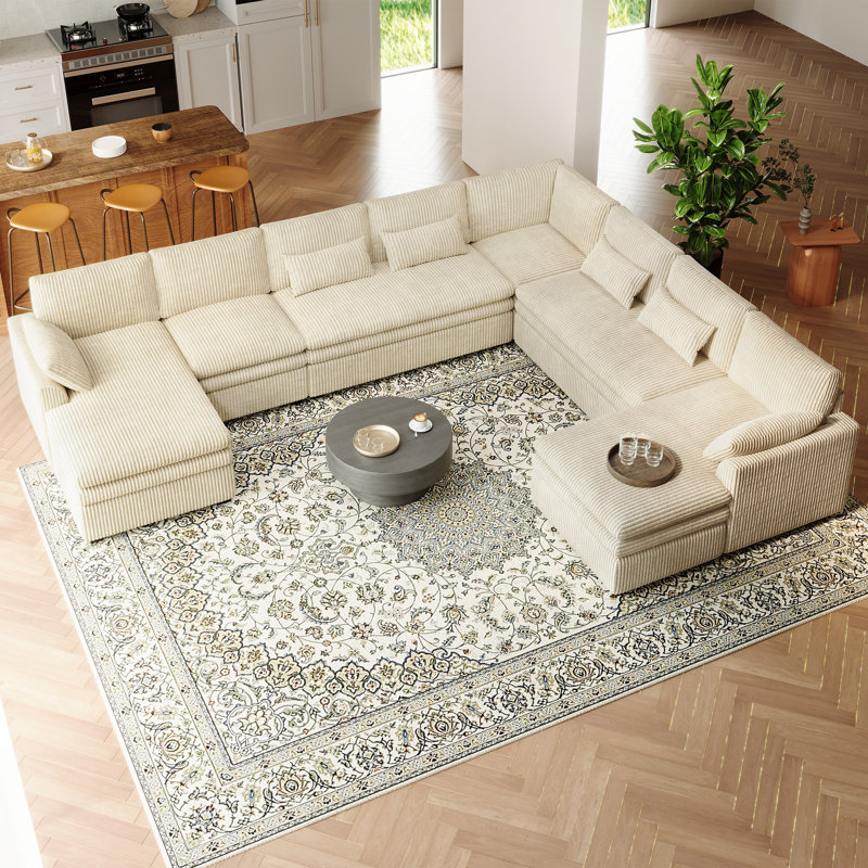 Manuel Oversized 163.2'' Corduroy U Shaped Sofa Livingroom Couch, Beige Corduroy