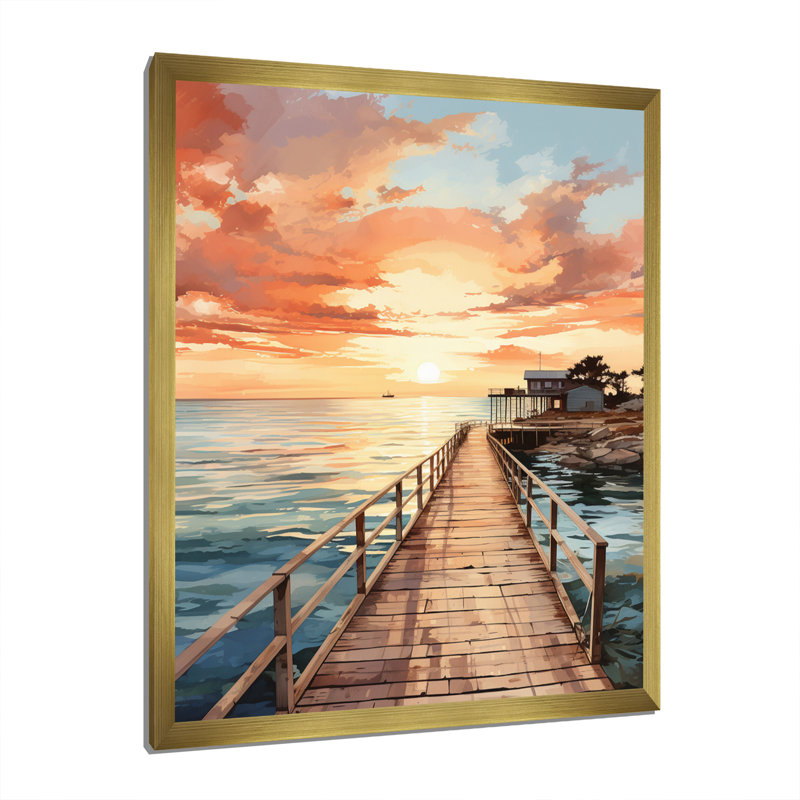 Miami Sunset Pier II, reproduction sur toile, H 40 po x l 30 po x P 1,5 po, Cadre photo doré
