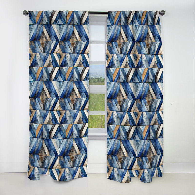 Rustic Cobalt Lattices Elegance I - Rideau abstrait - Rideau géométrique occultant - 1 panneau, L 52 po x L 90 po