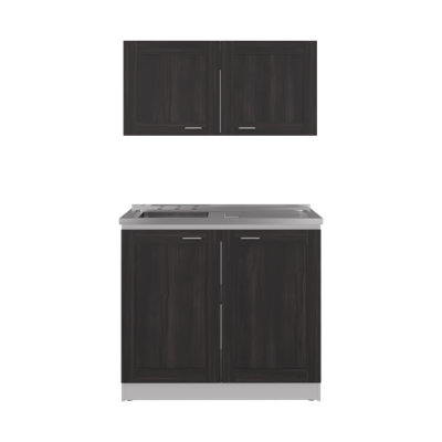 Ashura 39.3" W 2-Piece Kitchen Cabinet Set with Stainless Steel Sink, Base Cabinet with Storage Shelf and 2-Door Wall Cabinet