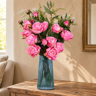 60 cm H Artificial Faux Floral in Glass Vase