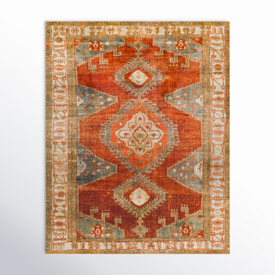 Mags Machine Washable Oriental Burnt Orange/Orange Area Rug