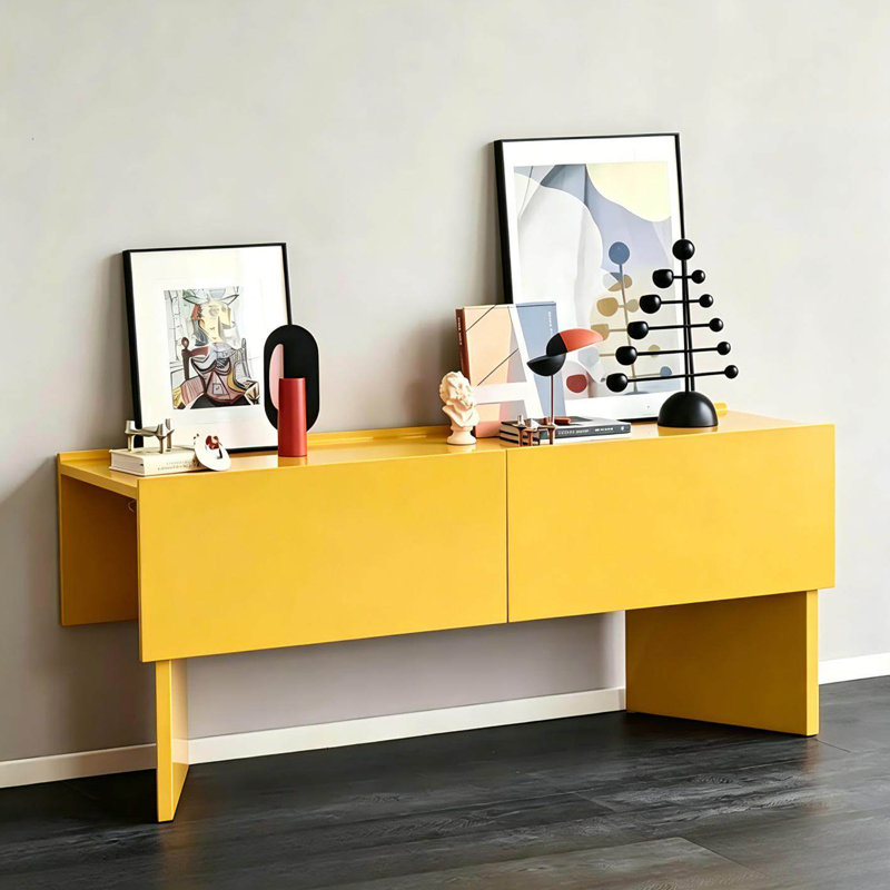 Console italienne de minimalisme moderne italien, H 30,7 po x l 78,7 po x P 15,7 po, Jaune, Jaune, Jaune