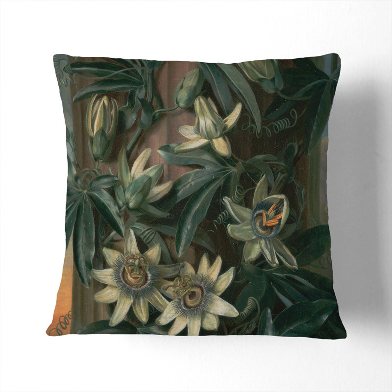 Blue Passion Flower Square Throw Cushion, Stone, 40cm H x 40cm W x 15cm D