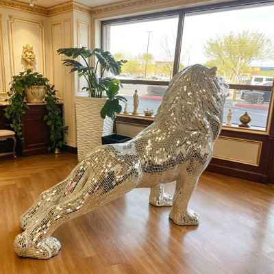 Lion Statue With Mirrored Diamond Exterio