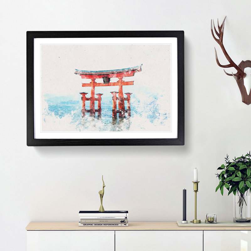 Itsukushima Shrine in Hiroshima Japan - Picture Frame Painting Print, 45cm H x 63cm W x 2cm D, Black Framed
