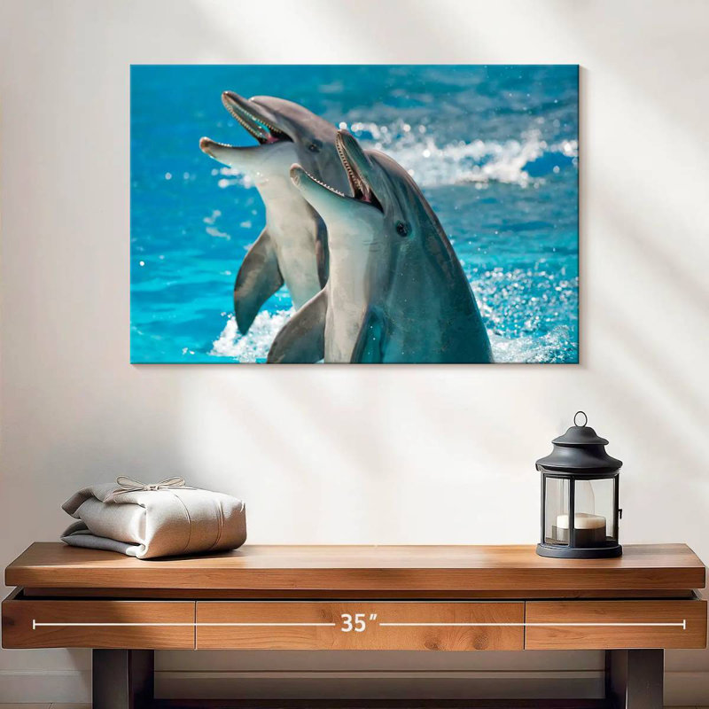 Excited Dolphins, 16" H x 24" W