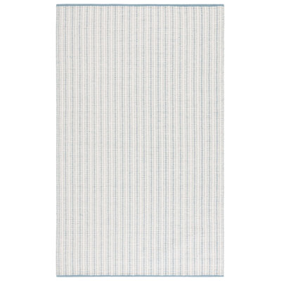 909 Hand Woven Cotton/Wool Striped Rug in Turquoise/Ivory