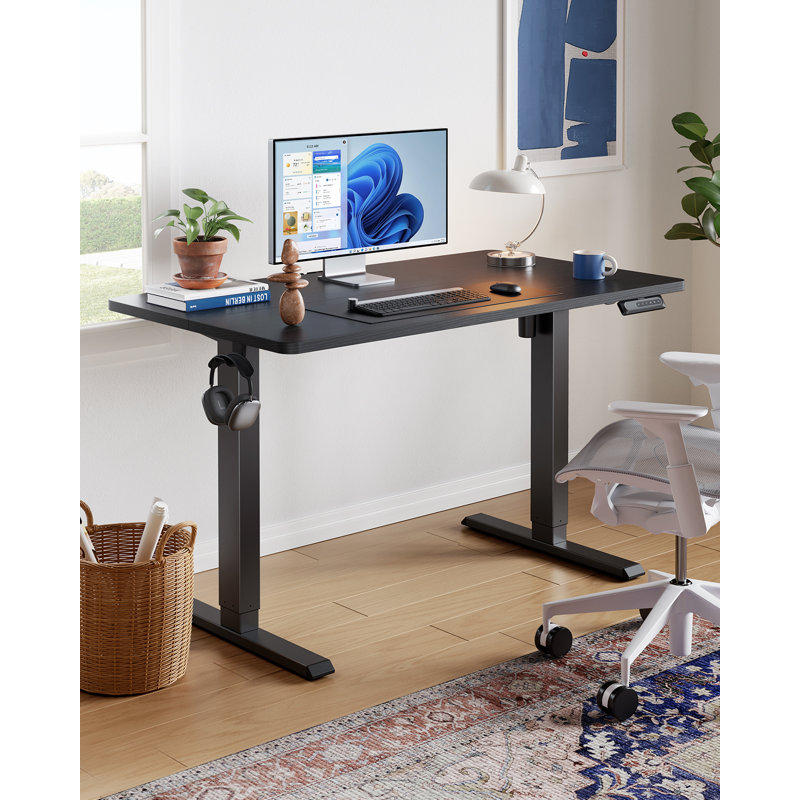 Bureau debout électrique à hauteur ajustable, L 55 po x P 28 po, Noir brillant / noir