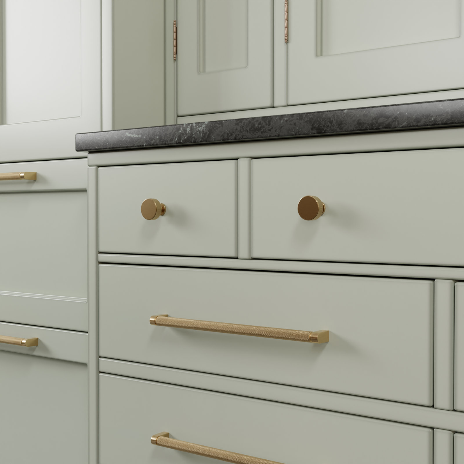 Kent Knurled Bar Cabinet Pull, Satin Brass, 12"