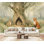 Papier peint à peler et coller, fantaisiste, scène de forêt, lapins, renards, grand arbre, peintures murales à l'aquarelle douce, H 69 po x l 96 po, papier peint amovible en PVC, adhésif mural pour chambre à coucher, bureau à domicile