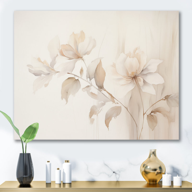 «White Botanical Elegance II - Abstract Botanicals, art mural sur toile, H 34 po x l 44 po x P 1,5 po, Toile tendue