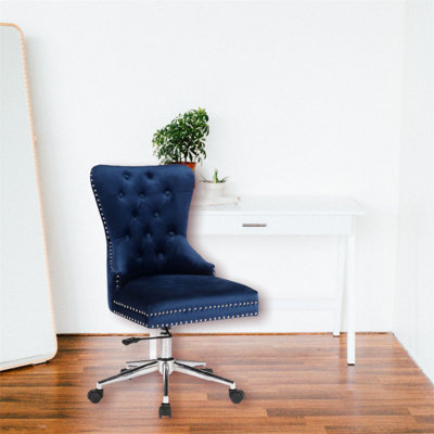 “Brambach Velvet Tufted Task Chair – Adjustable Modern Office Seating with Wooden Frame”