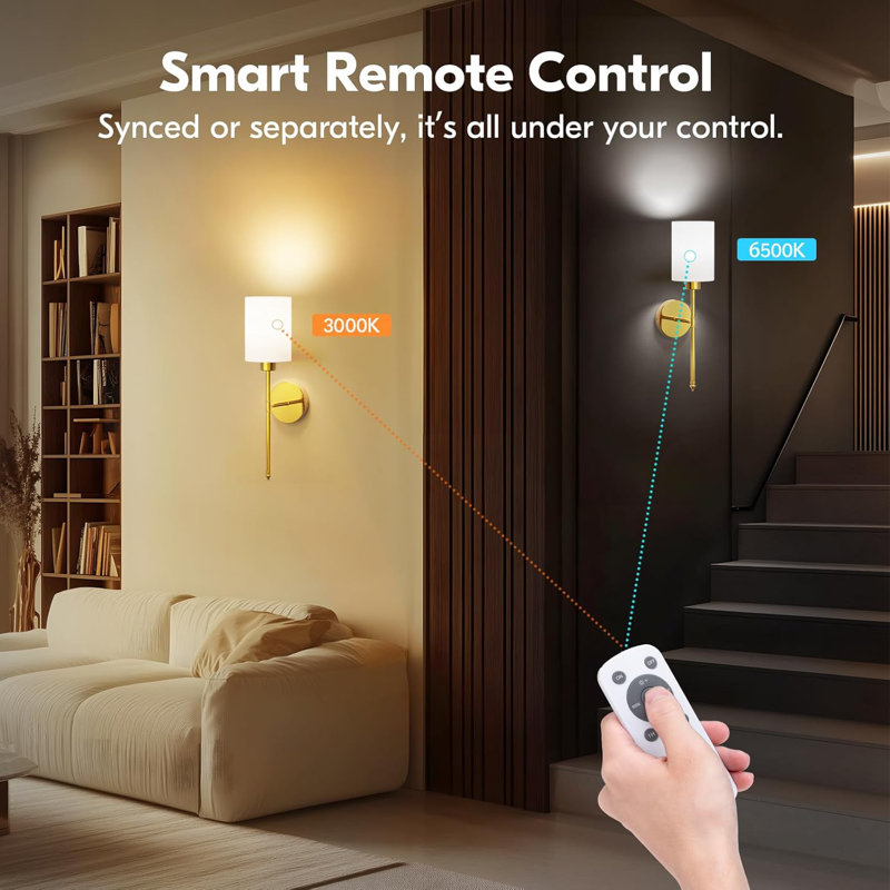Gold Dimmable Battery Operated Wall Sconce Set with Remote