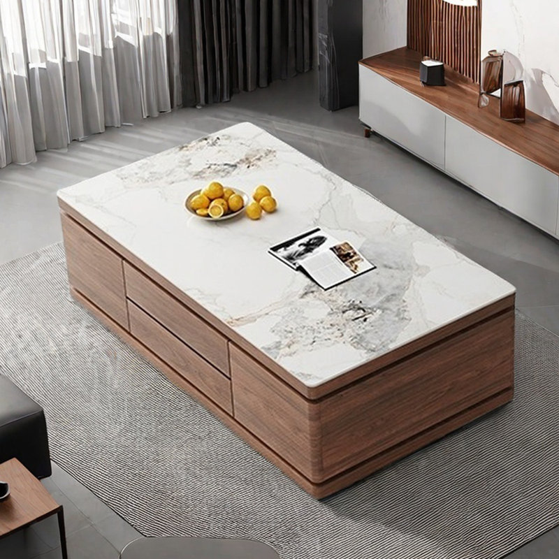 Table basse en travertin au design élégant, H 19,68 po x L 51,18 po x l 27,55 po, Blanc