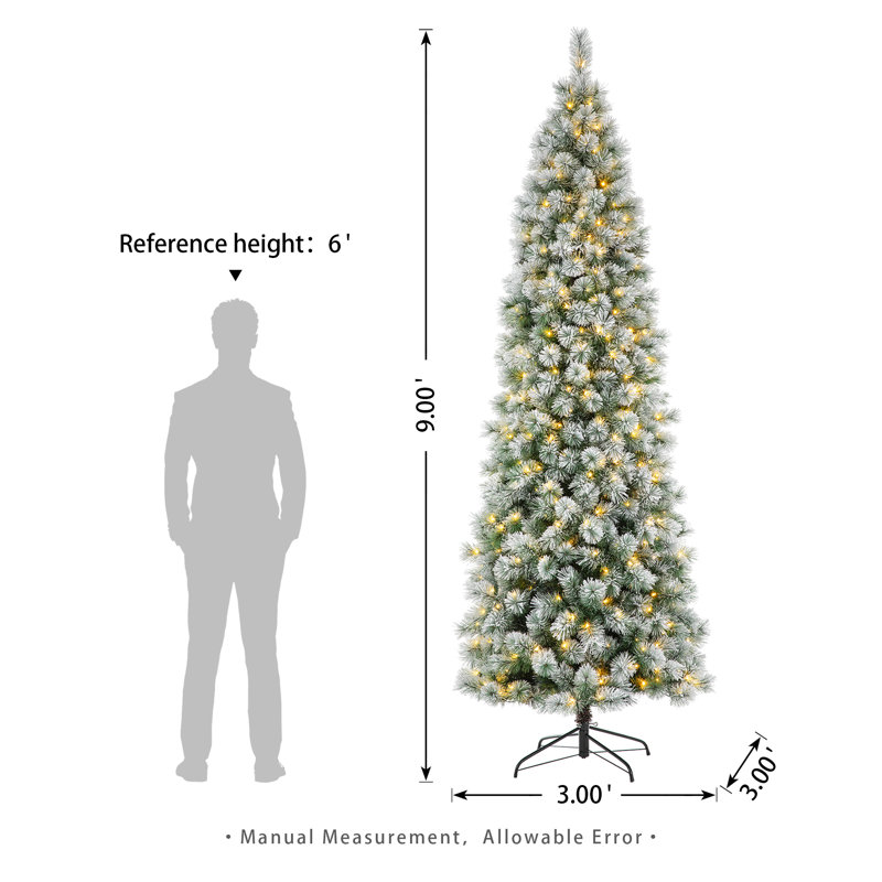 9' White Flocked Pine Christmas Tree with Multicolored Lights