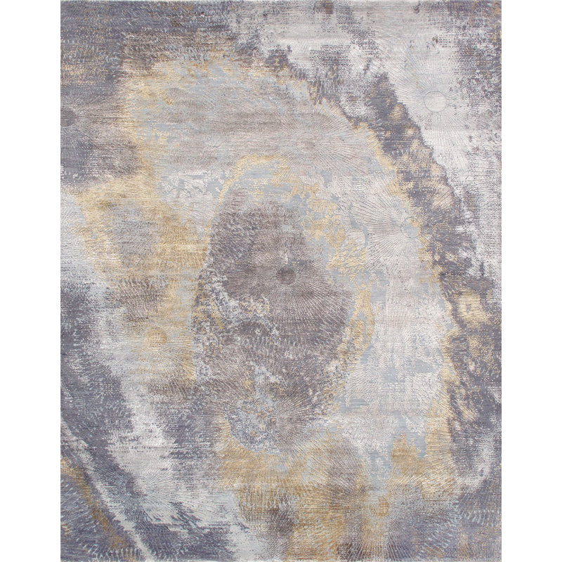 Cosmo Hand-Knotted Silk & Wool Abstract Gray 9'1" x 12'1" Area Rug