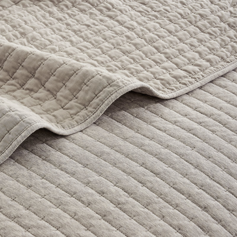 Wonderful 100% Cotton Jersey Quilt Set, Queen Quilt + 2 Standard Shams, Light Brown Melange