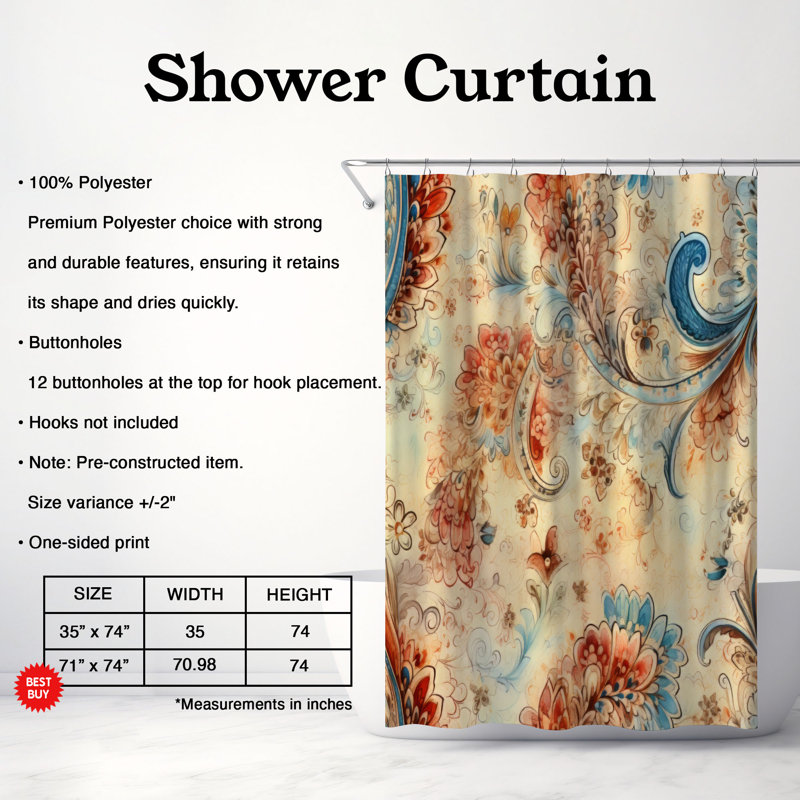 Classic Swirls - Rideau de douche Premium, H 74 po x l 71 po