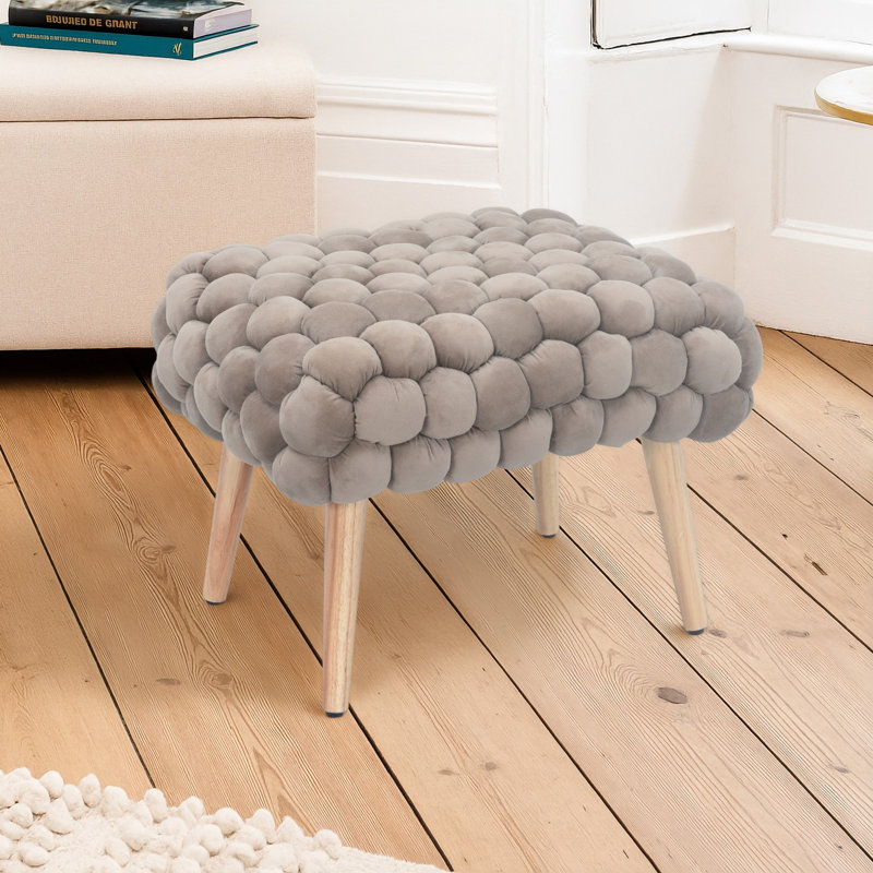 Aciel 56cm Wide Velvet Tufted Rectangle Geometric Shapes Footstool Ottoman, Brown