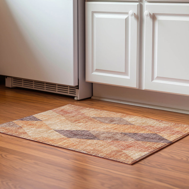 Premium Machine Washable Prisco Orange Rug, Rectangle 1'8" x 2'6"