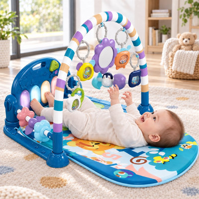 28'' L Baby Play Mat Baby Gym,Funny Play Piano Tummy Time Baby Activity Mat with 5 Sensory Toys