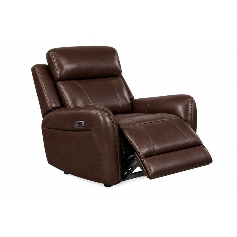 Fauteuil inclinable électrique en cuir véritable chocolat, L 38 po