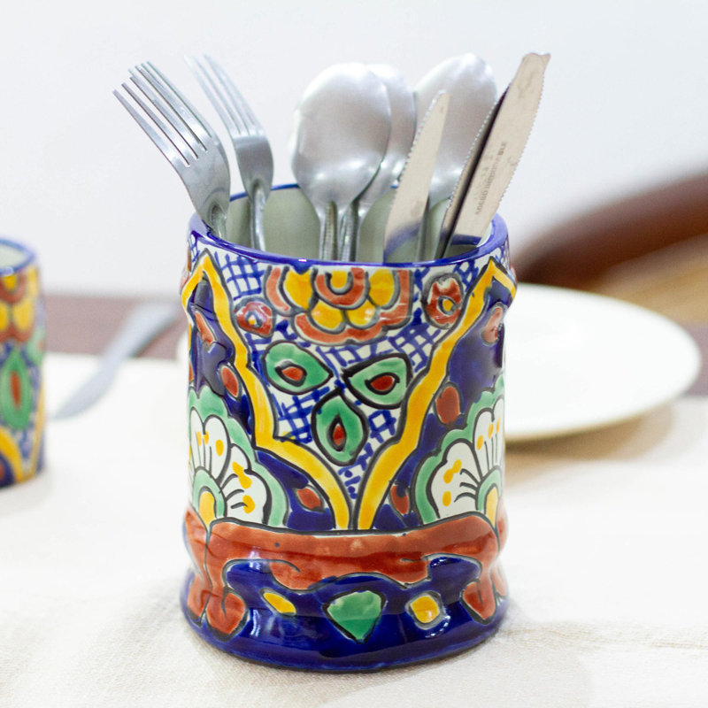 Novica Handmade Hidalgo Fiesta Ceramic Utensils Holder